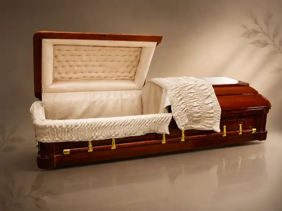 A coffin with the lid open in the Ritual Prim shop